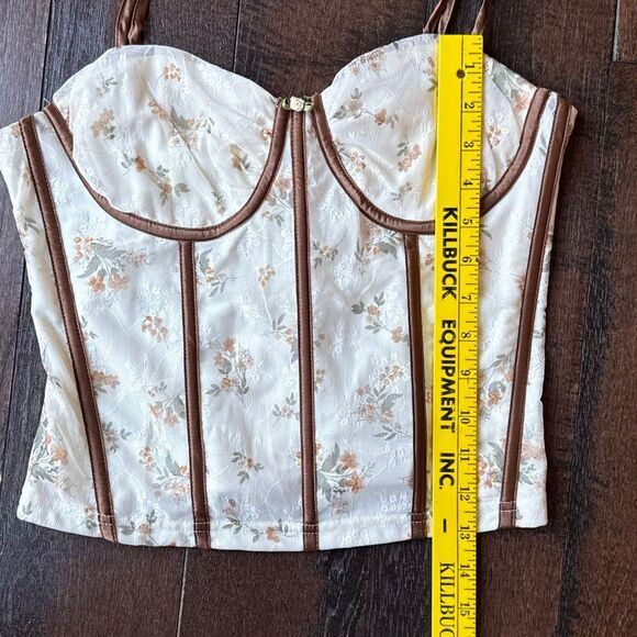 Floral bustier corset tank top size large lace coquette fairy whimsical cream br - Picture 11 of 11